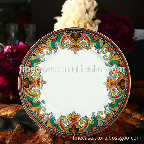 10.5 Inches Luxury Fine Hyper White Porcelain Wholesale Dinner Plate of Paisley